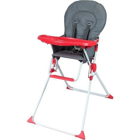 Silla alta fija BAMBIKID - Desde los 6 meses - Mixta - Gris y rojo (1/3)
