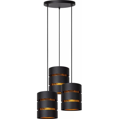 Suspension ronde moderne noir/or Rosas 3xE27 Lucide (1/5)
