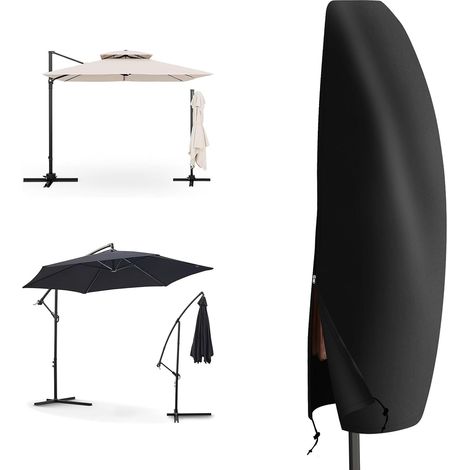 Housse de protection pour parasol déporté de jardin, tissu Oxford 600D imperméable, revêtement durable doublé en PVC, avec cordon de serrage réglable et fermeture éclair, noir, 265 x 40/70 (1/5)