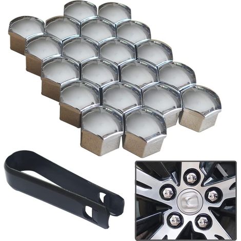 20pcs universel en plastique écrou couverture vis voiture écrou couverture boulon couverture, boulon de roue 17mm lug écrou couverture. Avec 1 crochet de traction (Galvanoplastie d'argent) (1/5)