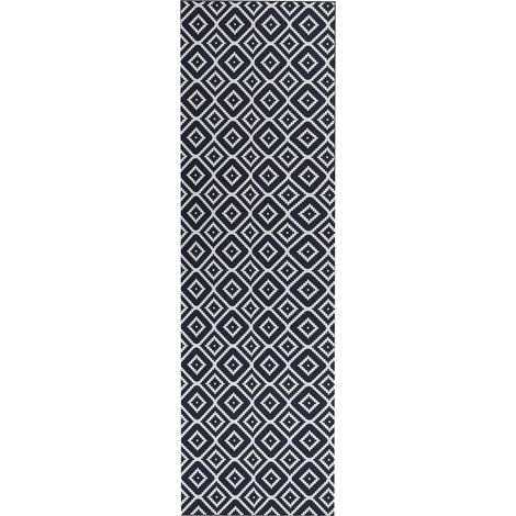 Alfombra de poliéster negro blanco 60 x 200 cm diamante recibidor Karungal