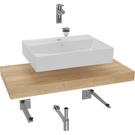 Naturel Conjunto de baño Hansa con encimera de lavabo Dolce 100x8x50 cm, imitación roble halifax