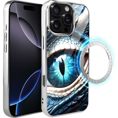Coque en verre ibizu Elite pour iPhone 16 Pro avec MagSafe, dos en verre, œil de dragon glacé, argent (1/5)
