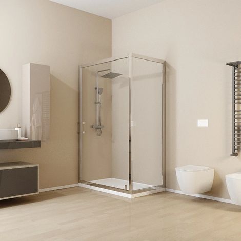 Box doccia 2 lati Piave 85 x 80 x h 195 cm con porta girevole Silqua by Mobo trasparente spess. 6 mm