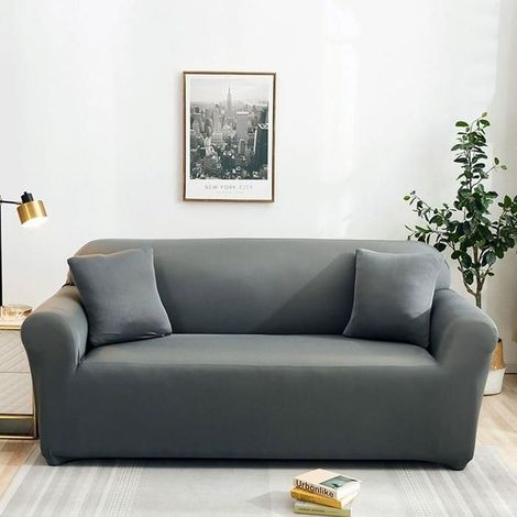 Housse de Canapé 3 places Extensible 190235CM avec Accoudoirs Gris Résistant aux taches