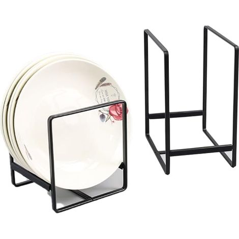 2 Pièces Support à Assiettes, Égouttoir, Rangement Couvercle, Organisateur d'Assiettes, Convient pour Les Plans de Travail et Les Armoires de Cuisine (Noir) (1/5)