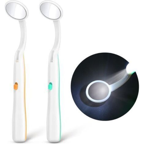 Miroir Dentaire avec Lumière 2 Pièces Miroir Bouche-Dent Miroir d'Inspection Dentaire Miroir Oral avec Lumière LED Pile Incluse, Vert et Orange (1/5)