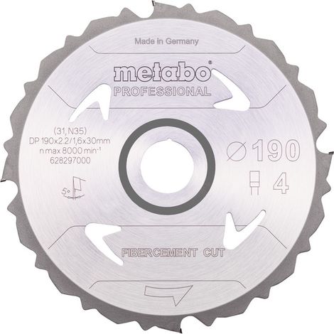 Metabo Sägeblatt fibercement cut - professional, 190x30 Z4 PCD FZ 5°