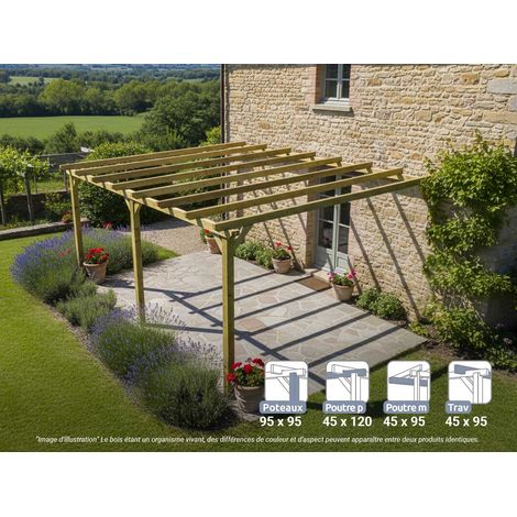MADERLAND Pergola en bois adossée - modèle LLORET - 510 x 420 cm (1/4)
