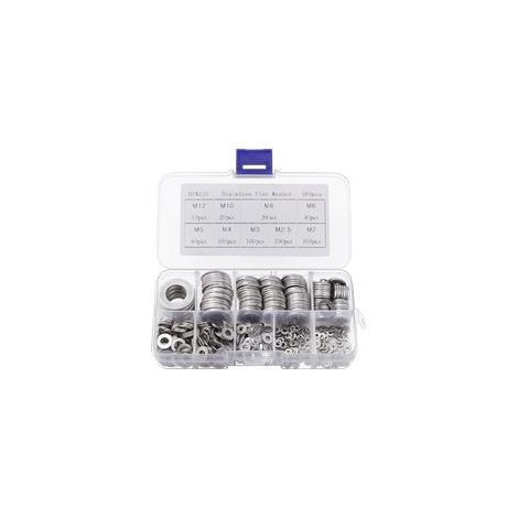 Rondelle Inox avec Boîte de Rangement (Lot de 580) - Assortiment de 9 Tailles M2, M2.5, M3, M4, M5, M6, M8, M10 & M12 - Lot de Rondelles Métal - Réparations, Usines & Décoration Intérieure