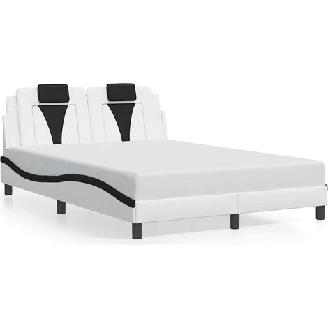 Lit double Lit adulte Cadre de lit Viana sans matelas blanc et noir 140x190 cm similicuir (1/5)