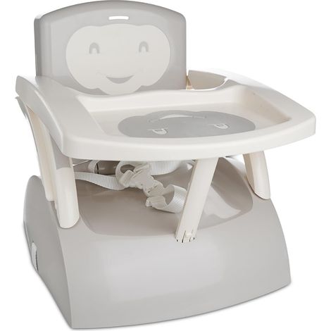 Rehausseur de chaise évolutif 2en1 - Rehausseur enfant avec tablette amovible - Fauteuil enfant - Pliable - Harnais 3 points - Dès 6 mois jusqu'à 15kg - Gris velours (1/5)