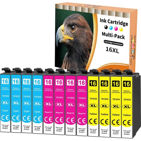 12x Cartouches d'encre Compatibles pour Epson T1632 T1633 T1634 (1/5)