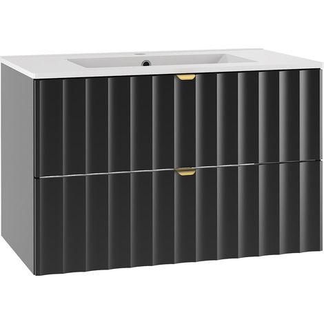 Meuble simple vasque encastrée 80cm Lexa Noir (1/5)