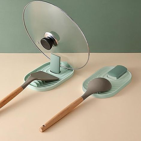 2 Pièces Repose Cuillere, Repose Cuillère Cuisine, Support Couvercle Repose, Pose Ustensiles, Pour Cuisinière, Porte Stensiles De Cuisine Pour Louches, Porte-Cuillère Pour Cuisinière (Vert) (1/4)