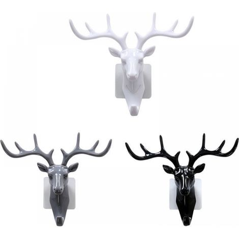 Crochet en bois de cerf, décoration artistique rétro créative pour la maison, crochet mural en résine pour clé en bois de cerf 3 pièces (noir + blanc (1/5)