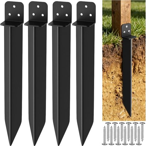 Lot de 4 douilles à enfoncer - Ancrage au sol - Pour poteaux en bois - Convient pour balançoire et abri de jardin - Stable avec protection contre la corrosion (5 x 40 cm, noir) (1/5)