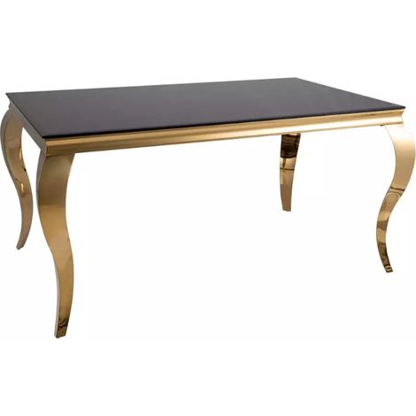 Table rectangulaire 150 cm 8 pers verre noir pied doré chic IMPERIAZ (1/3)