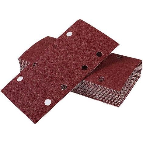 Lot de 30 feuilles abrasives 93 x 185 mm Papier abrasif carré auto agrippant 8 trous 40 grains Idéal pour ponçage, polissage et dérouillage Convient pour ponceuse rectangulaire (1/4)
