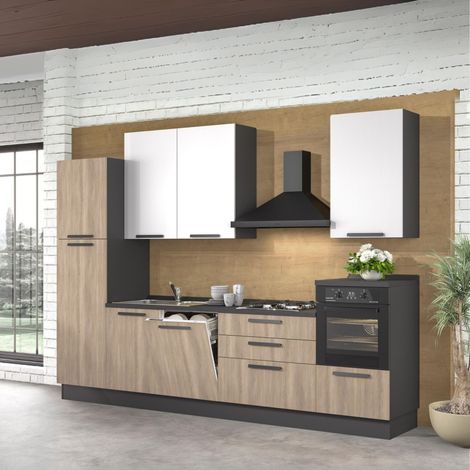 Cucina lineare moderna elettrodomestici inclusi Sinki 330 rovere gordon e bianco (1/3)