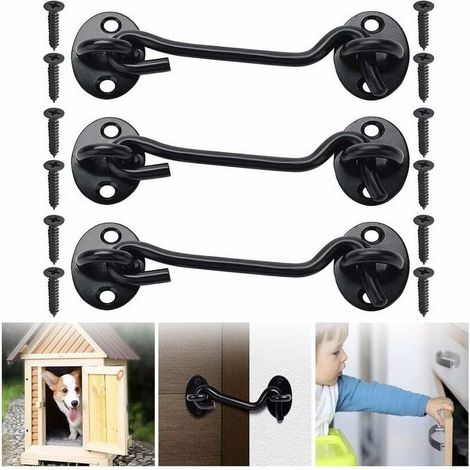 Crochet de Cabine Inox, 3 Pcs Fermeture Porte-Noir, Porte Verrou, Portail Loquet pour fenêtre Grange Hangar Garage Salle Bain Coulissante (1/4)