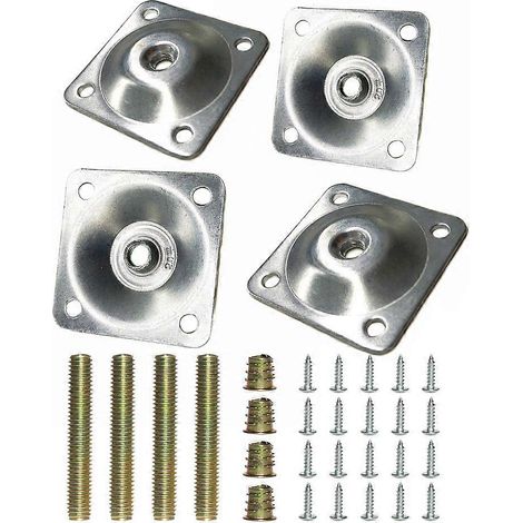 Huit plaques de fixation pour pieds de meubles, pour fixer les pieds de meubles, de canapés, de chaises, etc., argentées. (1/3)