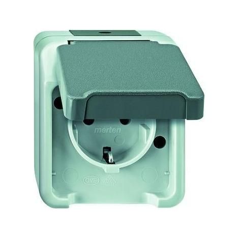 Merten Schutzkontaktsteckdose Klappdeckel, Aquastar, Aufputz, MEG2301-8029 Merten (1/5)