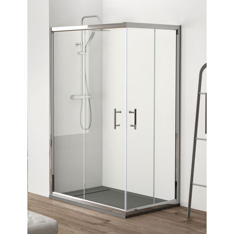 Mampara de Ducha Angular - 2 Hojas Fijas + 2 Puertas Correderas - Modelo Chiana Q4 (80 x 80) (1/2)