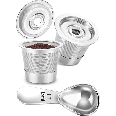 Cartouche rechargeable en acier inoxydable pour Keurig Classic K-Cup - Compatible avec Keurig 1.0, préparez votre café préféré, idéal pour la pause-café au bureau (Set B) (1/5)