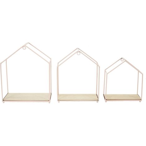 Lot de 3 Étagères Murales "Maison" 28cm Rose (1/5)