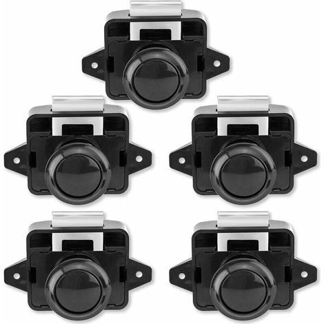 Button Latches - Keyless Furniture Catch, Cabinet Door Handle for RV, Caravan, 5Pcs, Black (1/5)