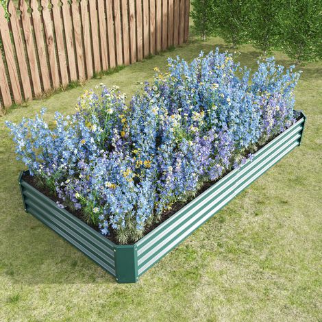 Carré potager surélevé en tôle d'acier robuste, stable et anti-rouille. Bac sans fond pour légumes, herbes aromatiques et fleurs, couleur anthracite. (1/5)