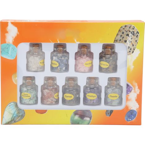 9 pierres de guérison en bouteilles assorties, styles et couleurs variés, éclats de cristal portables, ensemble polyvalent pour collection et décoration DIY (1/5)