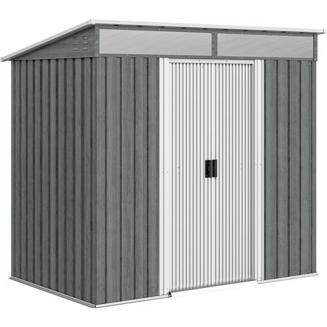 Casetta Box da Giardino 195x122x181,5 cm con Porte Scorrevoli e Pavimentazione in Acciaio Grigio Chiaro (1/5)