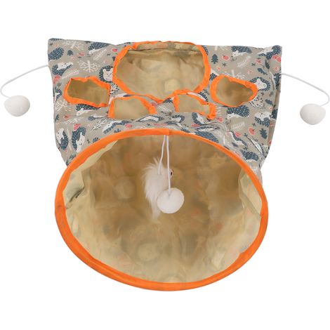 Jouet tunnel pliable pour chat, anneau en papier à 3 couches, avec boule en peluche et souris pliante pour animaux de compagnie, hérisson bleu (1/5)