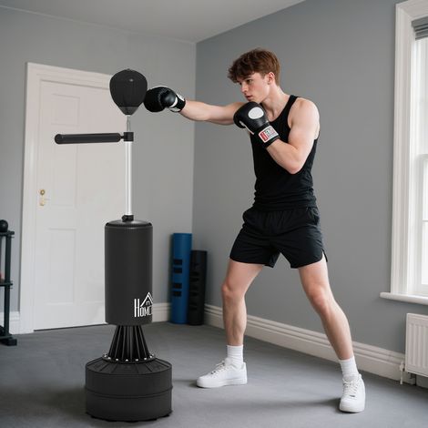 3-in-1 freistehender Boxsack mit Speedball, flexiblem Dreharm und verstellbarer Höhe.