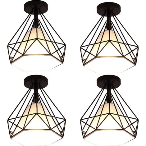 Lámparas de Techo Vintage, Industrial Metal Iluminación de Techo E27 en Estilo Jaula Para Sala de Estar, Cocina, Dormitorio, Pasillo, Patio, Ø 25cm, Negro, 4 Luz (1/5)