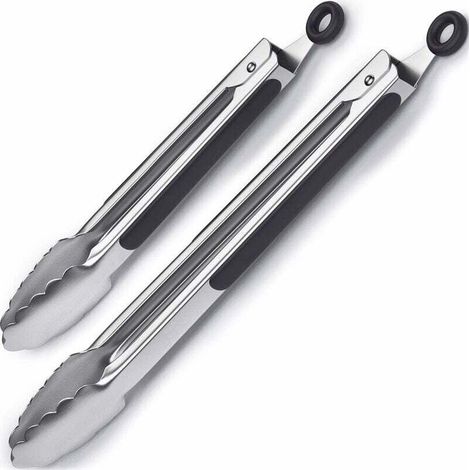 Grillzange, Küchenzange aus Edelstahl und hitzebeständigem Silikon, 2er-Set - Crezuo