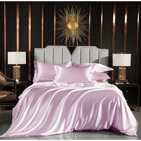 Duvet Cover 220 x 240 cm Powder Pink Satin Plain Bedding Set Adult Double Bedding Set, Modern Plain Bed Linen with Zip and 2 x 65 x 65 cm Pillowcases (1/5)