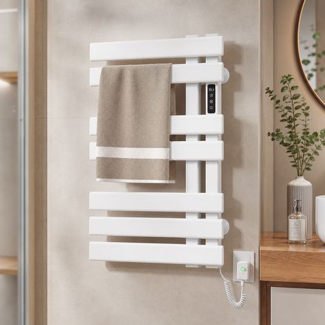 Sèche-serviettes électrique en acier carbone, chauffage intelligent, étanche IPX4, minuterie 1-9h, blanc R530, 45x72cm (1/5)