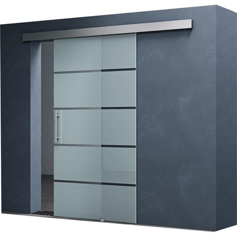 Mai & Mai Porta Scorrevole in Vetro 90x205cm, Porta Scorrevole Interna Satinato 8mm in 5 Strisce con Binario e Maniglia Per Asta per Bagno Cucina Studio Ufficio, Amalfi TS13-900 MSLG