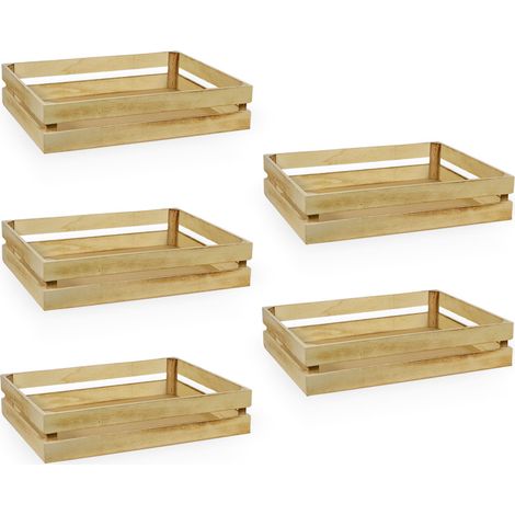 Cassette contenitori in Legno naturale fiammato da 5 Pezzi 28 X 18 X h 8 cm
