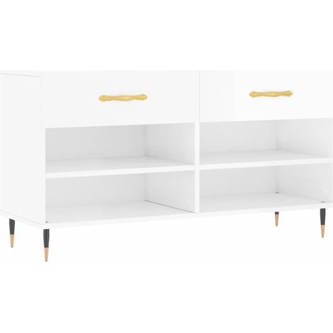 Banc à chaussures bottes commode étagère meuble entrée rangement brillant 102 x 35 x 55 cm bois d'ingénierie blanc