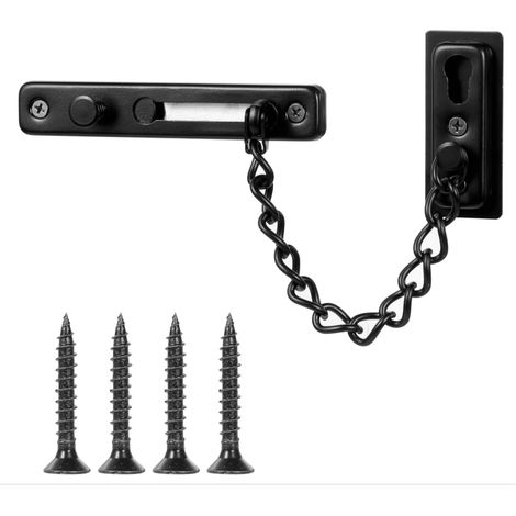 (Noir) Chaîne de sécurité Chaîne de Porte en Acier Inoxydable Chaînes de Porte de Sécurité avec Vis et Colle à Clous pour Portes et Fenêtres pour Appartements, Hôtels et Maisons