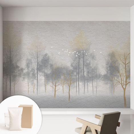 Tapete Vliestapete mit Kleber- abwaschbar - Raumgestaltung Schlafzimmer Wohnzimmer Tapete Waldharmonie 152x104 cm (1/5)