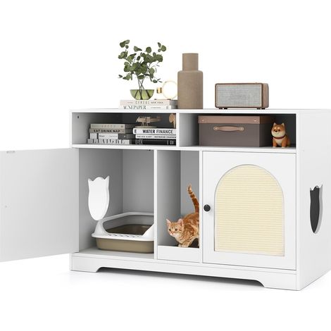 COSTWAY Mobile per Lettiera per Gatti, Cassetta per Gattini con Ripostiglio, Doppie Stanze, Tavola da Graffiare e 2 Tappetini in Sisal, Cuccia per Gatti da Interno, 76 x 53 x 74 cm (1/5)