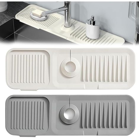 2 Pièces Tapis Silicone Évier Protection Anti-Éclaboussure Robinet Drainage Cuisine Salle de Bain 39,5x11,7cm