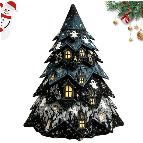 Kit para armar un árbol de Navidad de patchwork acolchado 3D, 30 cm, de tela, decoración festiva para mesa con adorno superior intercambiable. (1/5)