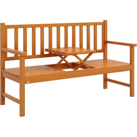 Banc de jardin, banc en bois, banc d'extérieur, table pliante, résistant aux intempéries, bois massif, 153 cm x 56 cm x 91 cm, marron clair (1/3)