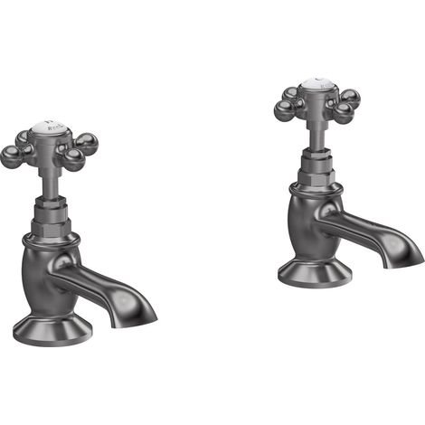 Hudson Reed Topaz Hexagonal Crosshead Basin Taps Pair - Brushed Pewter (1/2)